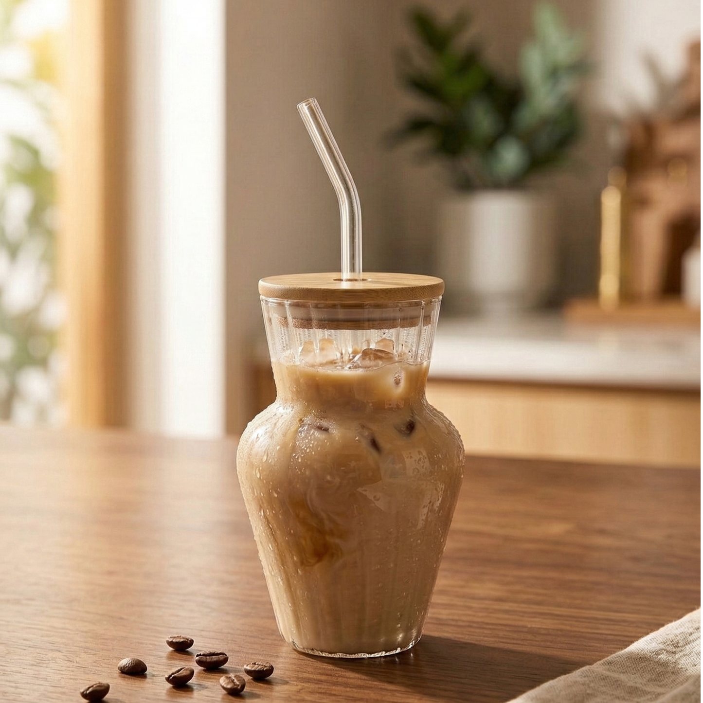 Glass tumbler with Bamboo lid and glass straw