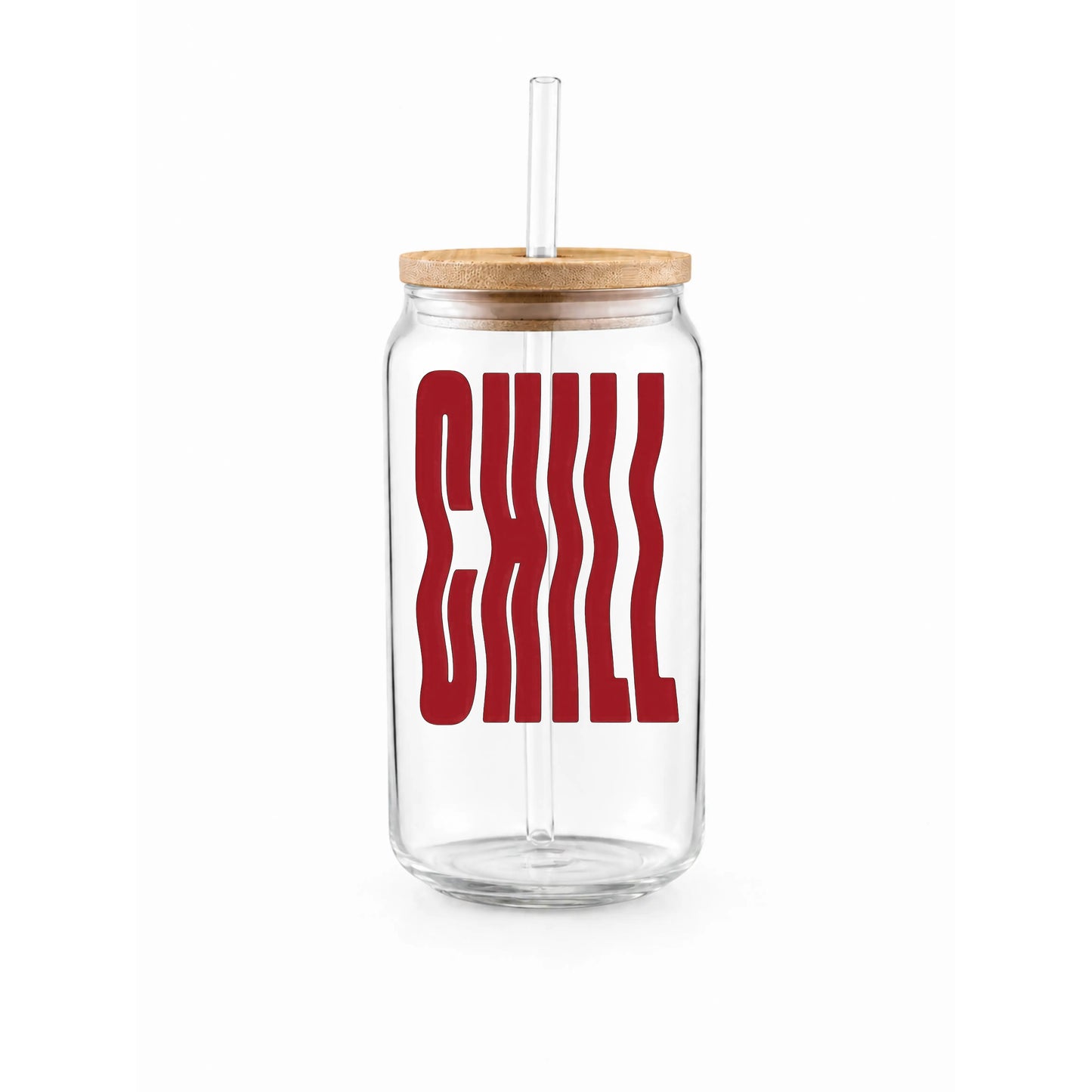 “Chill” Retro Printed Glass Tumbler with Bamboo Lid and Glass Straw