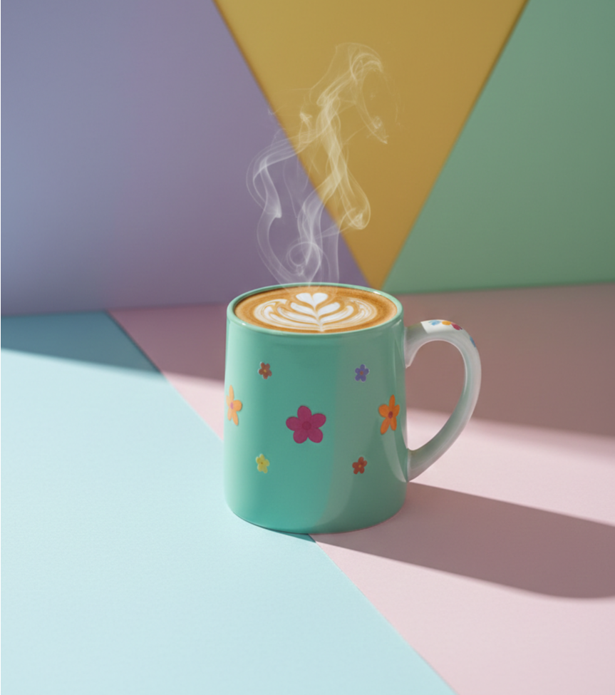 Green Ceramic Mug with printed flowers