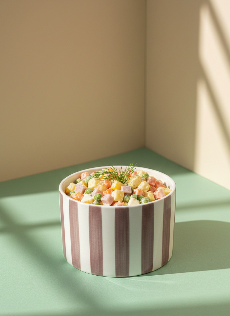 Striped Ceramic Bowl – White with Purple Stripes