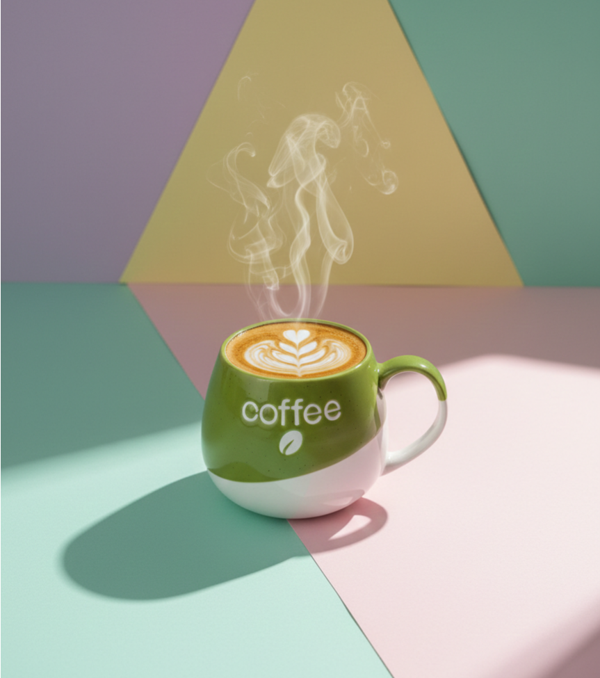 Green and White Ceramic Mug - Coffee Design