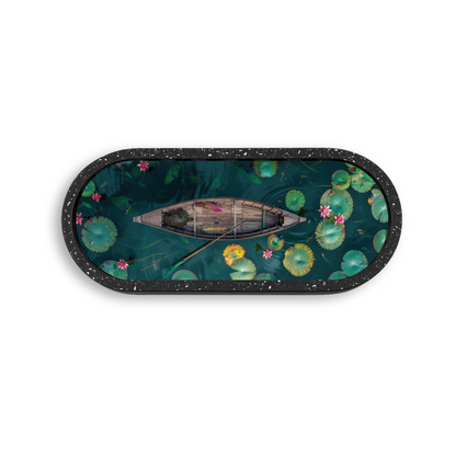 Floating Boat Marble Oval Wooden Tray
