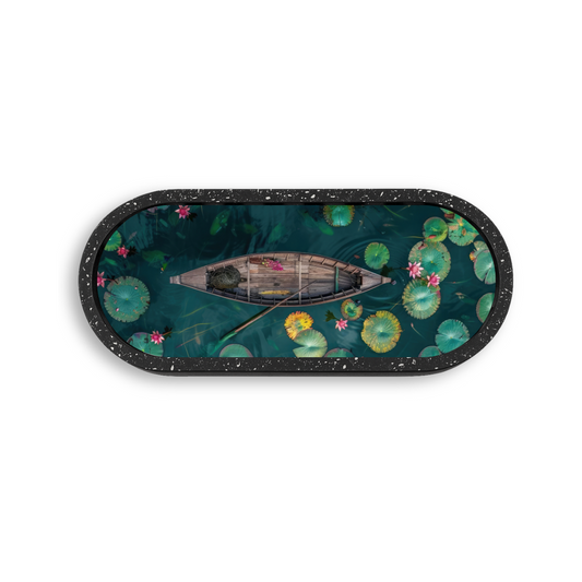 Floating Boat Marble Oval Wooden Tray