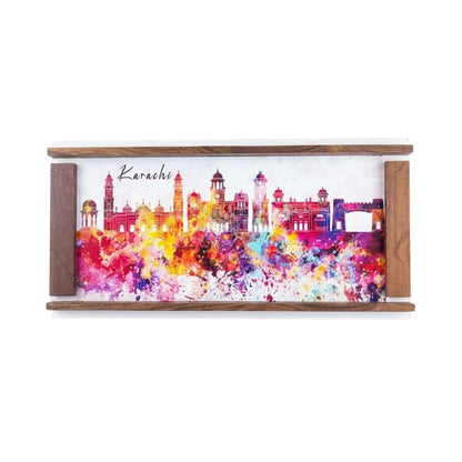 Colorful Karachi Art Rectangle Wooden Tray