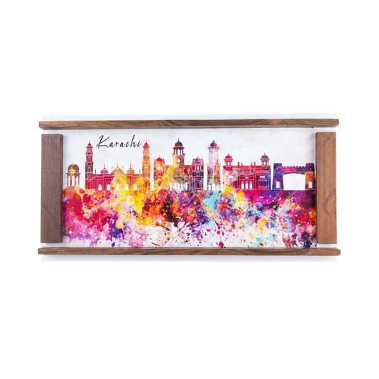 Colorful Karachi Art Rectangle Wooden Tray