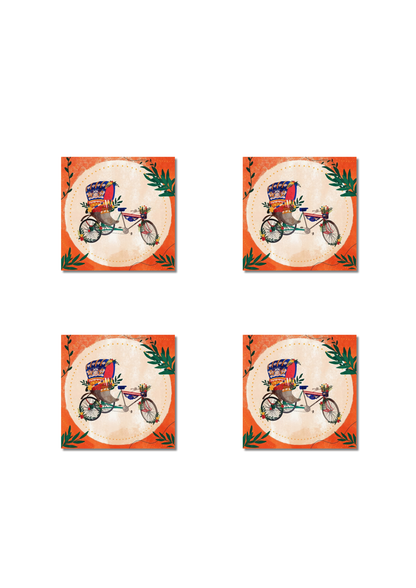 Rickshaw Cart Art Square Coasters
