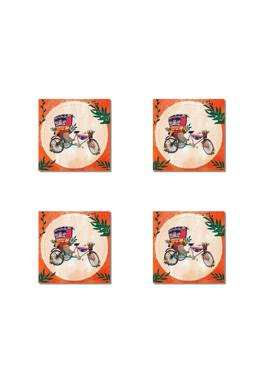 Rickshaw Cart Art Square Coasters