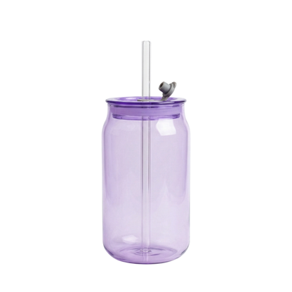 Purple shaded glass tumbler with Acrylic lid and glass straw