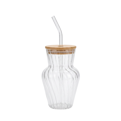 Glass tumbler with Bamboo lid and glass straw