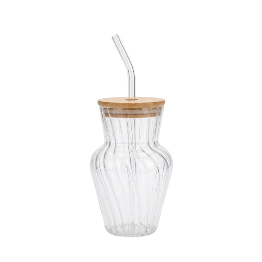 Glass tumbler with Bamboo lid and glass straw