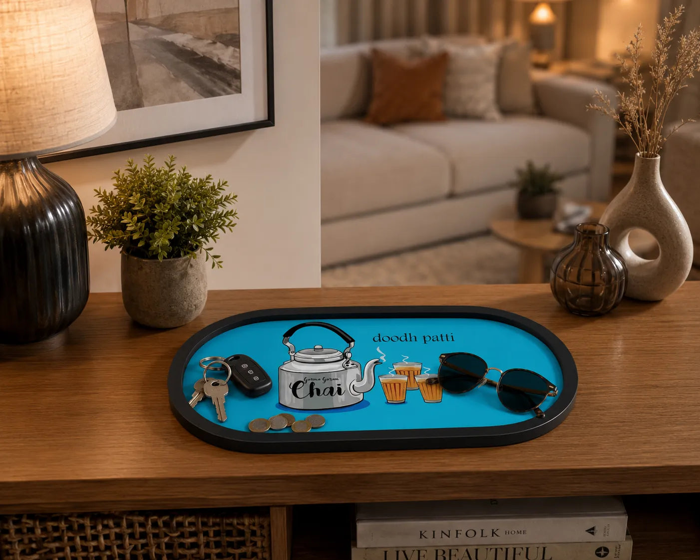 Doodh Patti Oval Wooden Tray