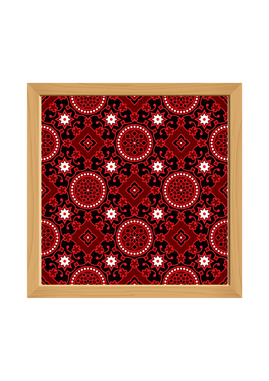Sindhi Ajrak Art Square Wooden Tray