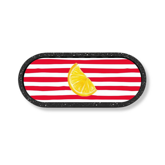 Sliced Lemon Art Marble Oval Wooden Tray