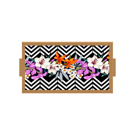 Floral Rectangle Wooden Tray