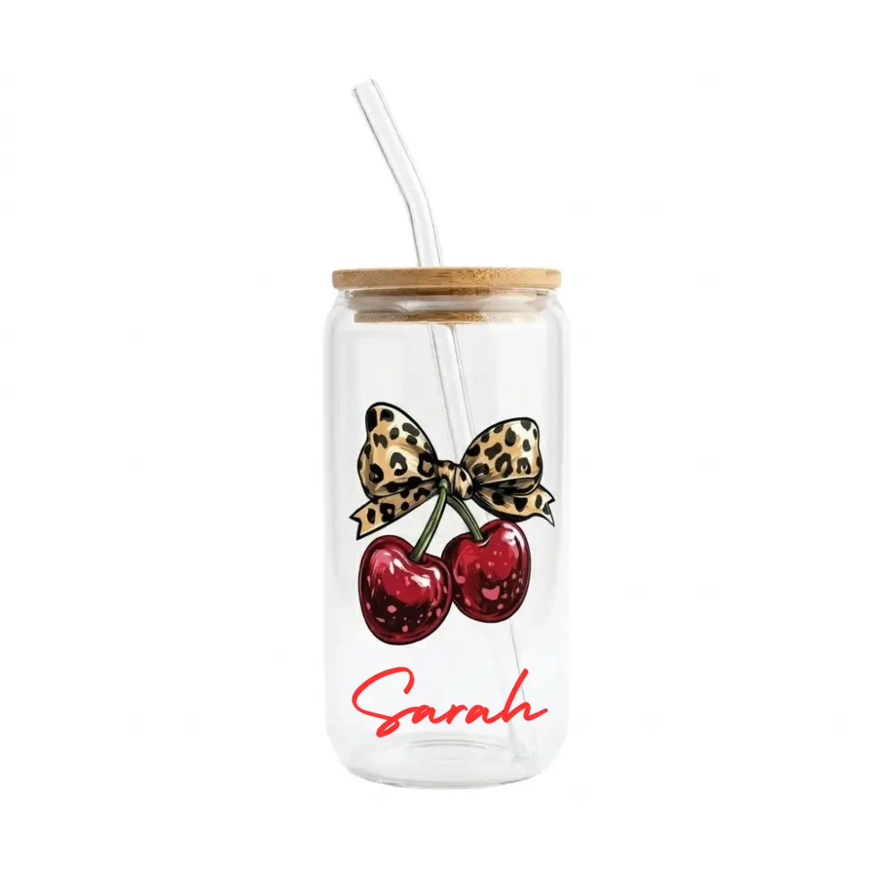 Customized Glass Tumbler with Bamboo lid and Glass straw