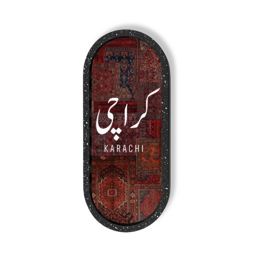 Karachi Art Marble Oval Wooden Tray