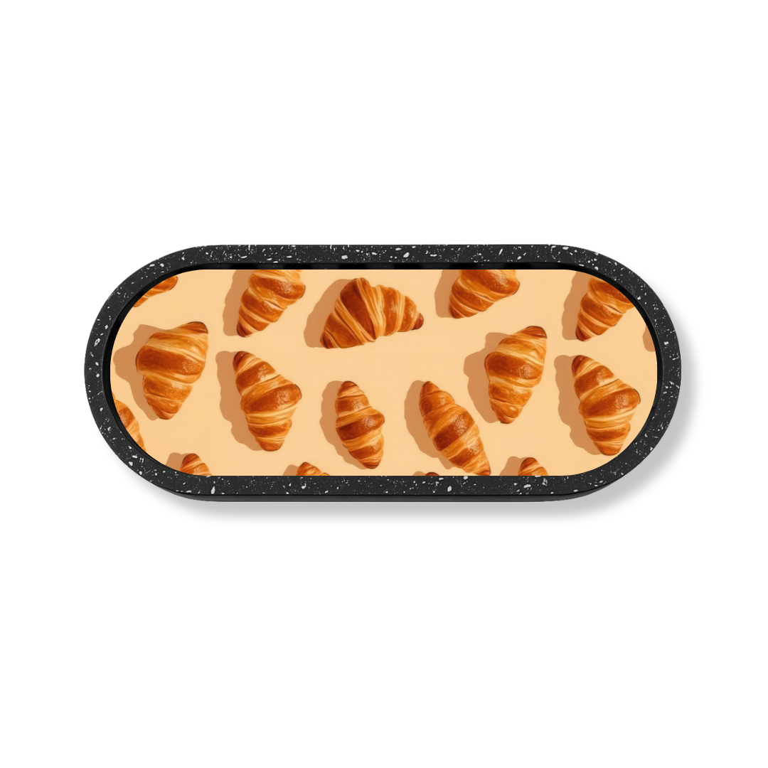 Croissant Art Marble Oval Wooden Tray