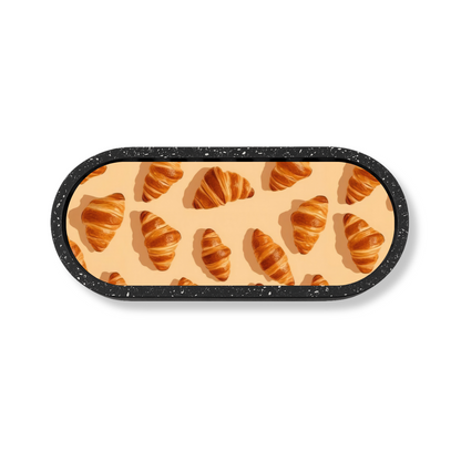 Croissant Art Marble Oval Wooden Tray