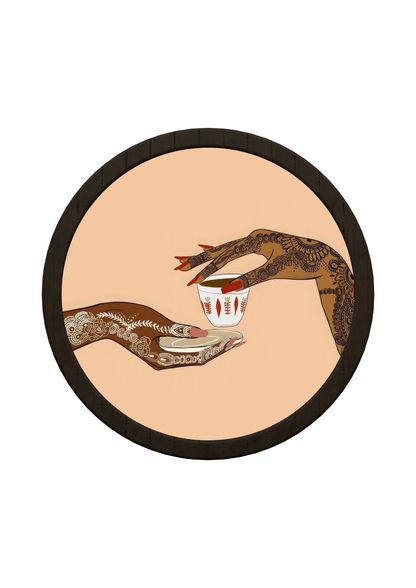 Mehandi Hands Art Round Wooden Tray