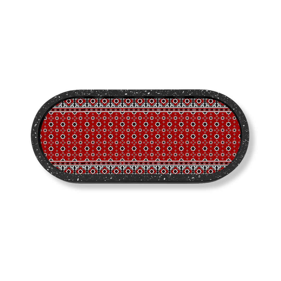 Sindhi Ajrak Marble Oval Wooden Tray