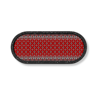 Sindhi Ajrak Marble Oval Wooden Tray
