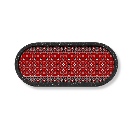 Sindhi Ajrak Marble Oval Wooden Tray