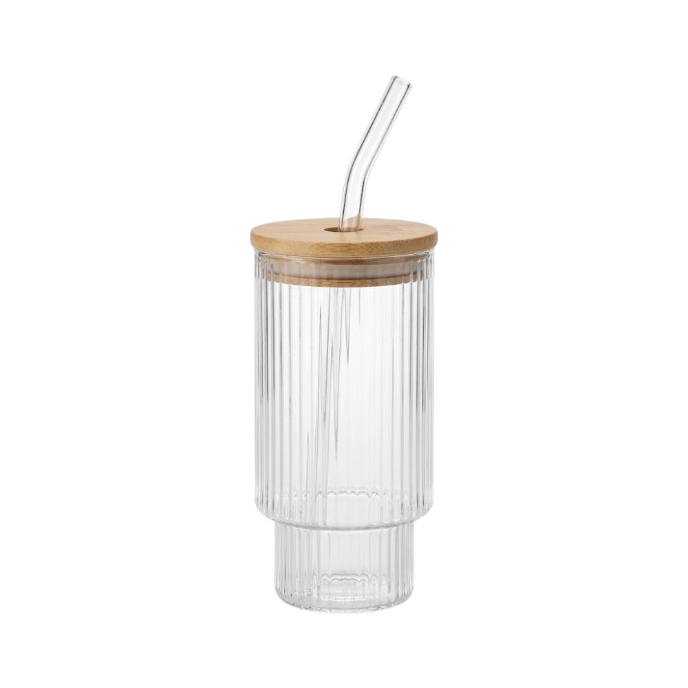 Glass tumbler with Bamboo lid and glass straw