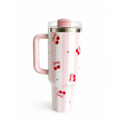 Pink Cherry Bliss Stripe Tumbler