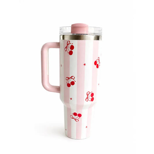 Pink Cherry Bliss Stripe Tumbler