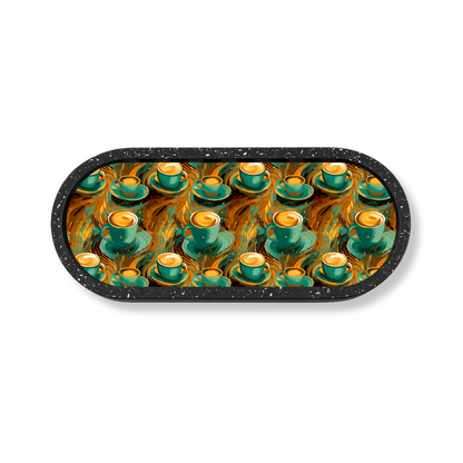 Tea Cups Marble Oval Wooden Tray