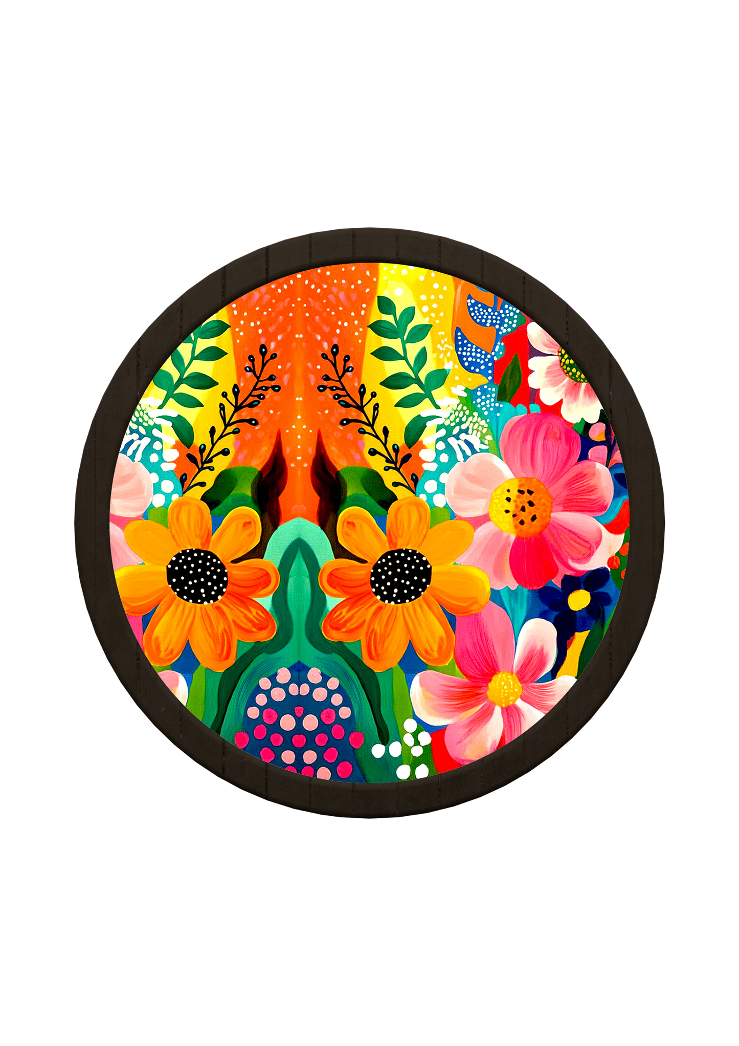 Vibrant Circular Artwork Wooden Tray