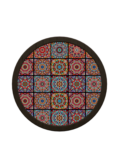 Tile Pattern Aesthetic Round Wooden Serving Tray
