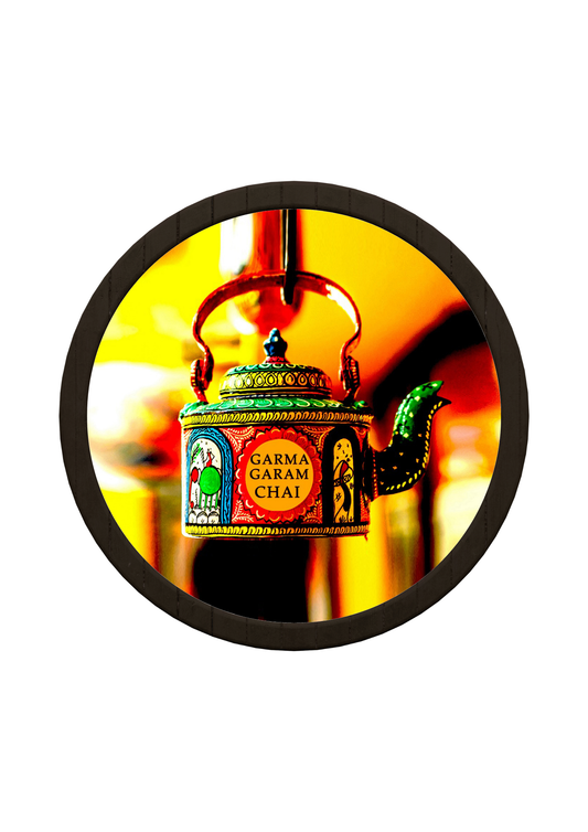 Garma Garam Chai Round Wooden Tray