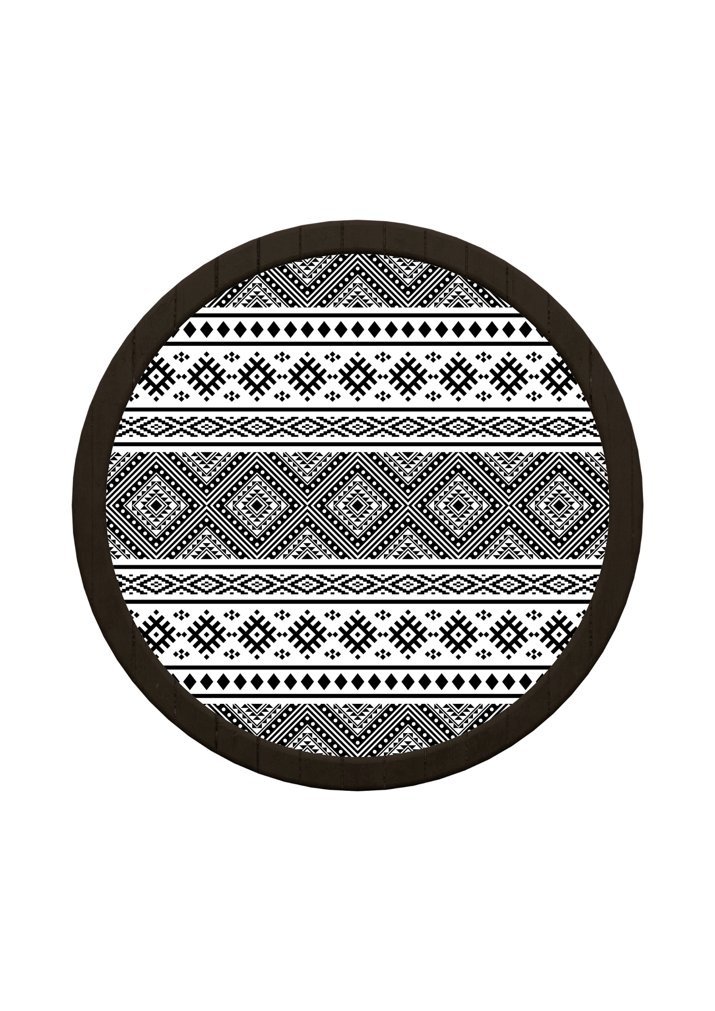 Monochrome Line Art Round Wooden Tray