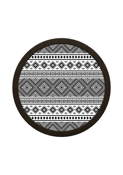Monochrome Line Art Round Wooden Tray