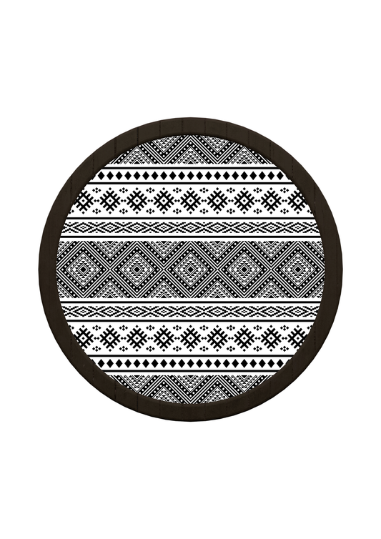 Monochrome Line Art Round Wooden Tray