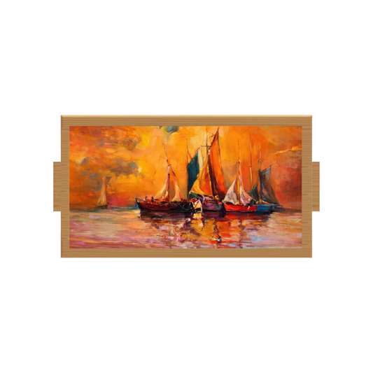 Orange Sea Art Rectangle Wooden Tray