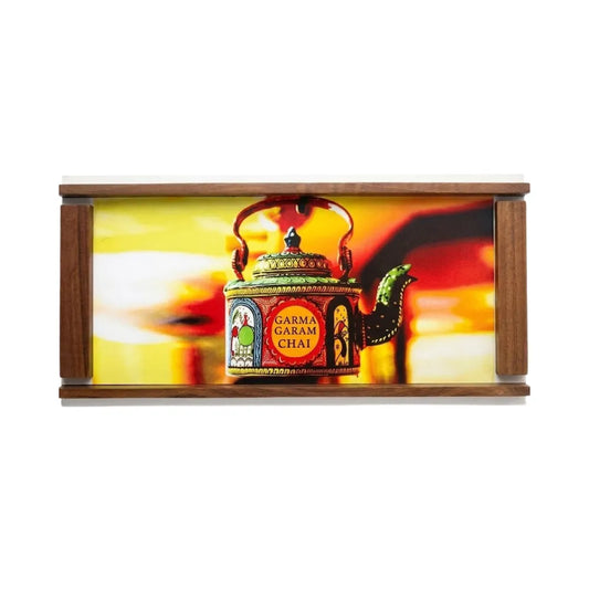 "Garma Garam Chai" Art Rectangle Wooden Tray