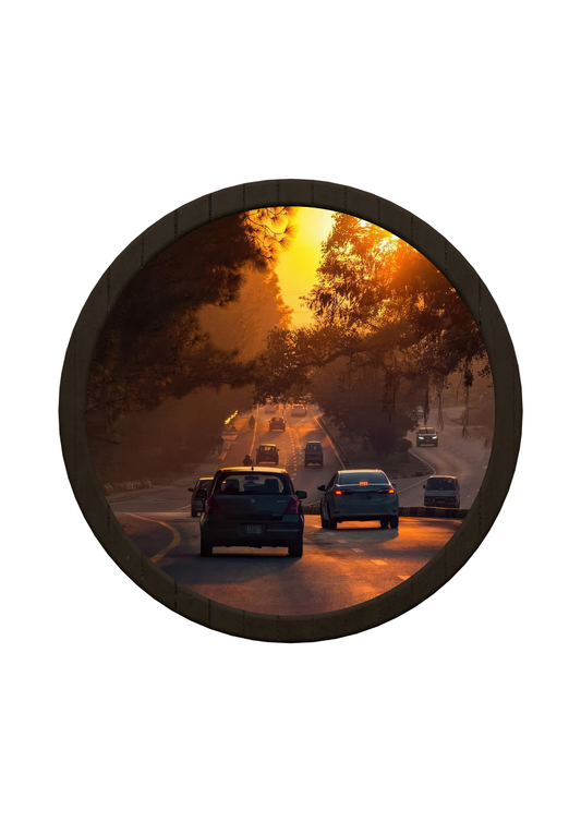 Road Art Round Wooden Tray