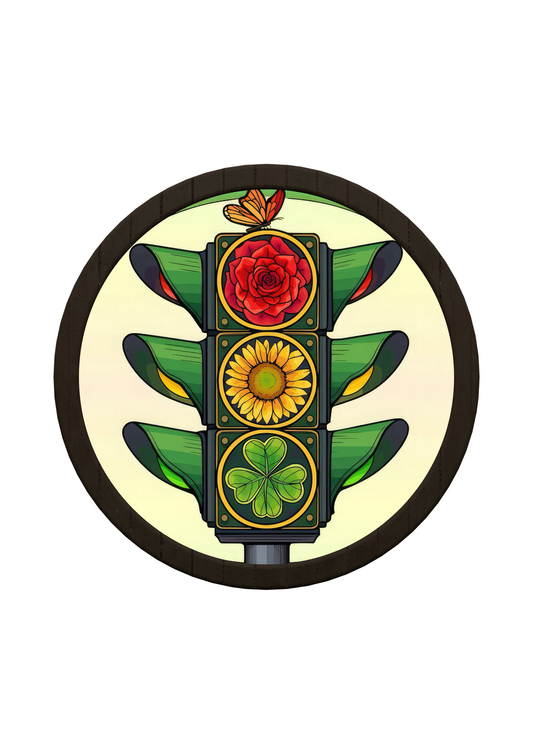 Traffic Art Round Wooden Tray