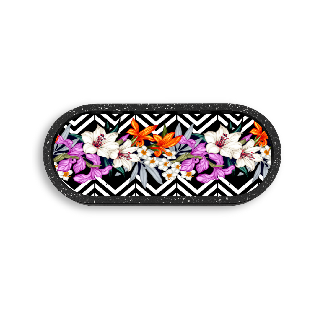 Midnight Garden Marble Oval Wooden Tray