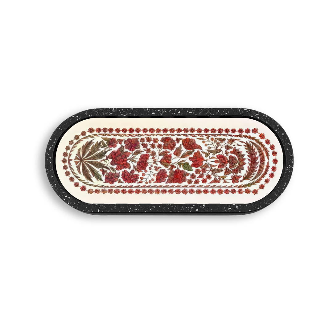 Rose Mosaic Marble Oval Wooden Tray