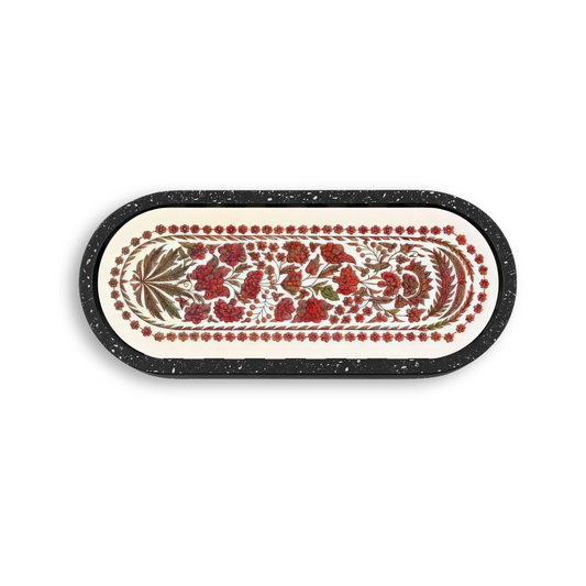 Rose Mosaic Marble Oval Wooden Tray