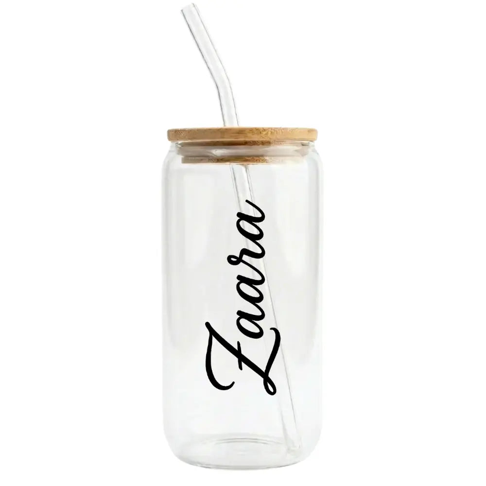 Customized Glass Tumbler with Bamboo lid and Glass straw