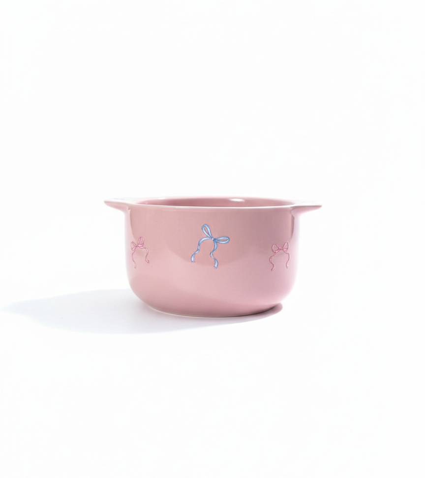 Pink Ceramic Bowl with Bow Design