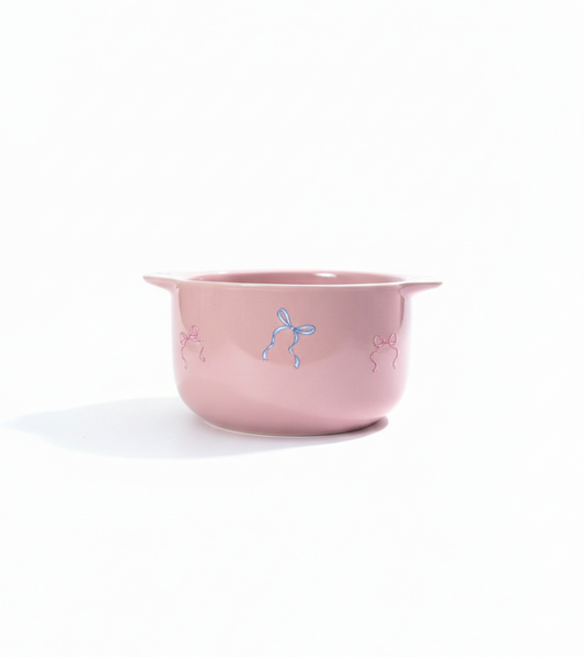 Pink Ceramic Bowl with Bow Design