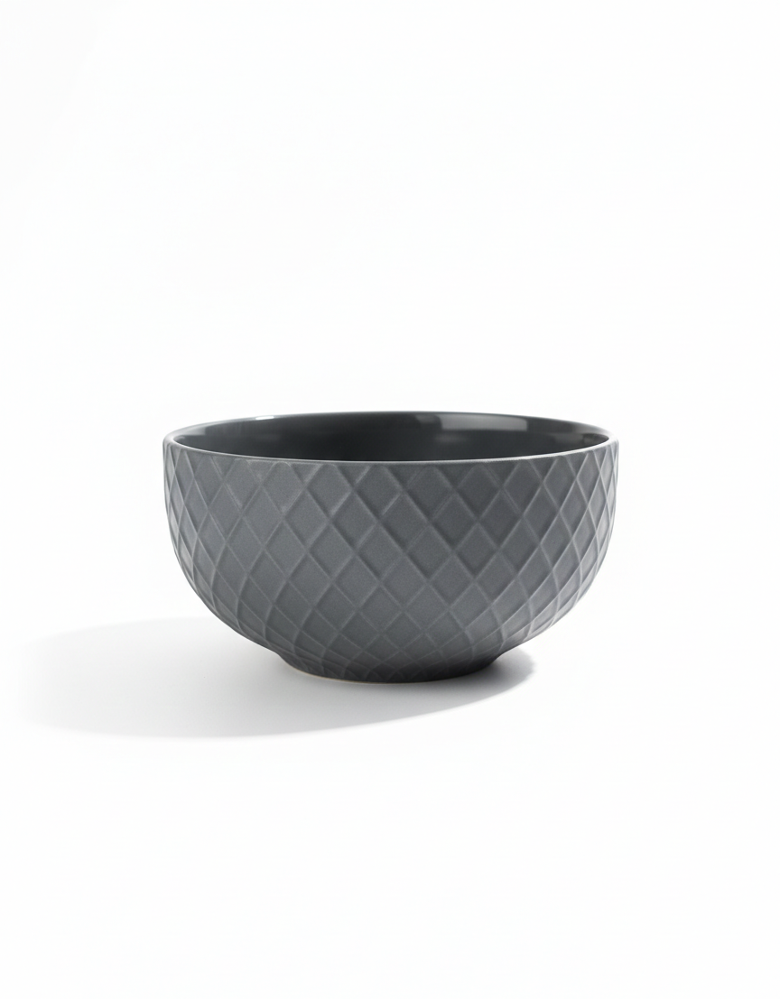 Diamond Textured Grey Ceramic Bowl