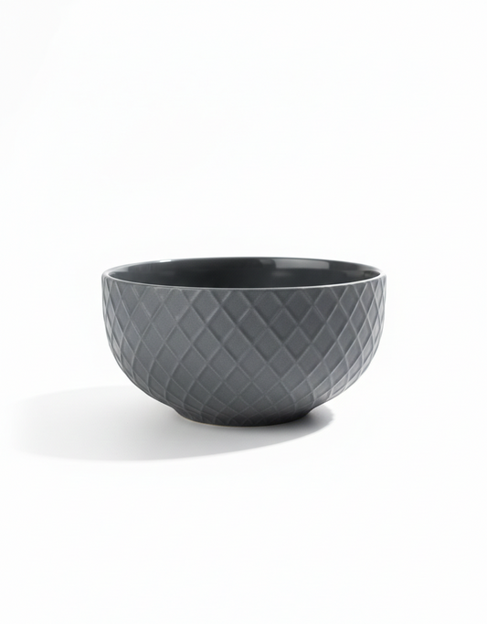 Diamond Textured Grey Ceramic Bowl