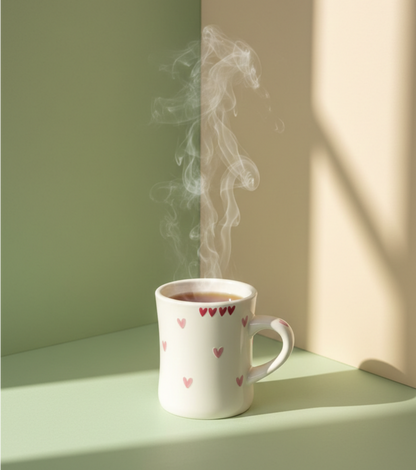 White Ceramic Mug with Printed Hearts