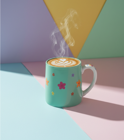 Green Ceramic Mug with printed flowers